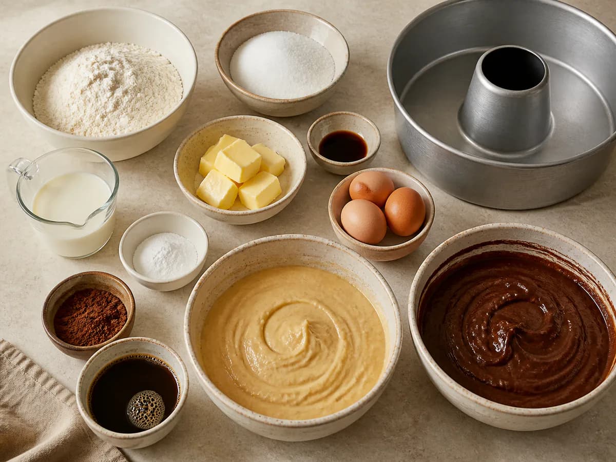 Preparação de Bolo Mármore de Café Muito Fofinho e Com um Delicioso Sabor a Café durante a confeção