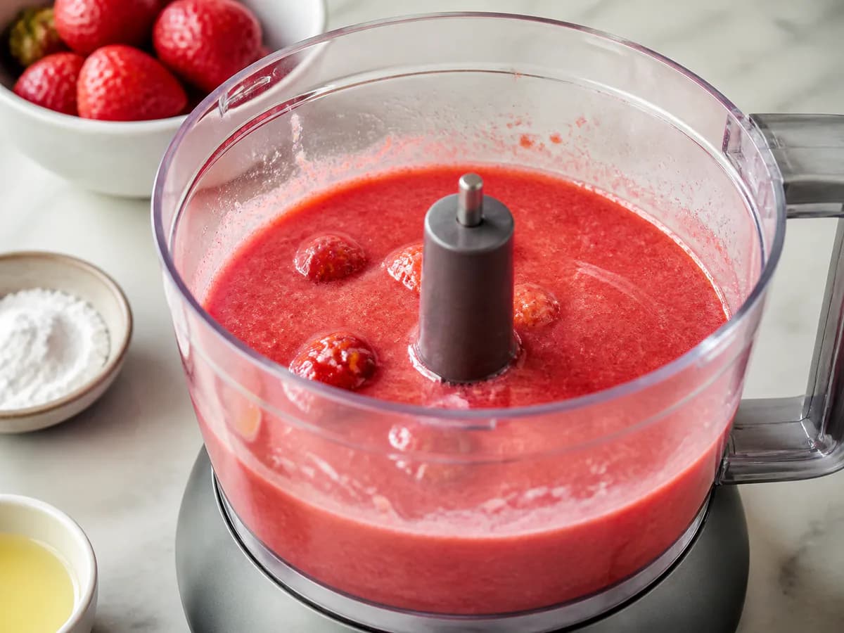 Preparação de Bolo Mousse de Morango Delicado durante a confeção