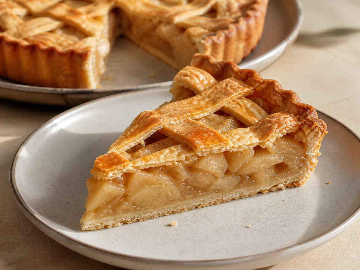 Pormenor de uma porção de Bolo ou Tarte de Maçã Clássica