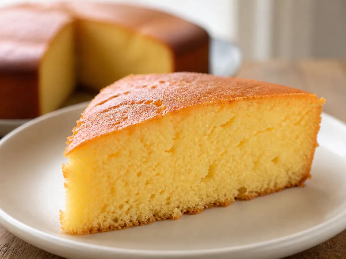 Pormenor de uma porção de Bolo Simples de Iogurte