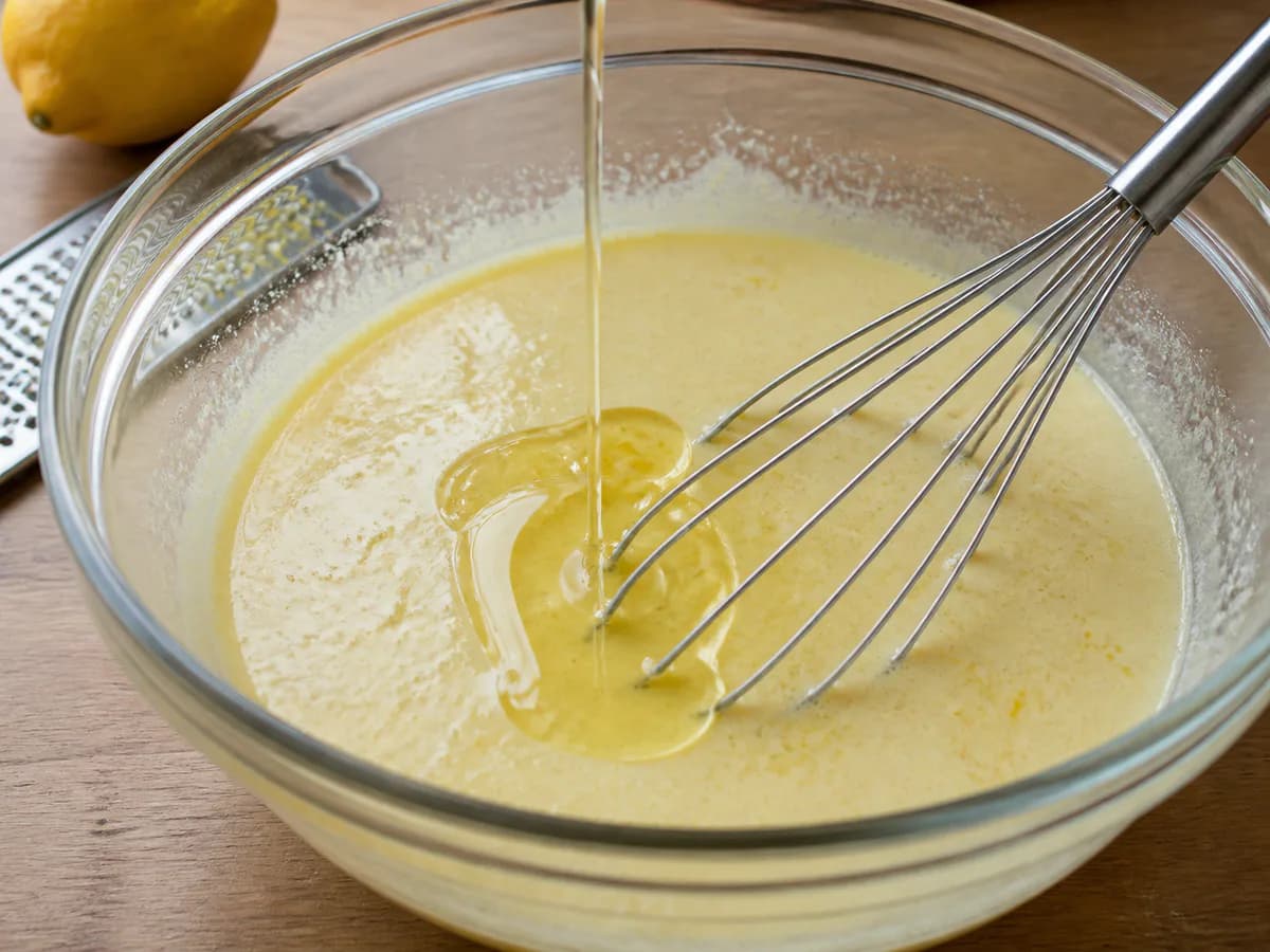Preparação de Bolo Simples de Iogurte durante a confeção