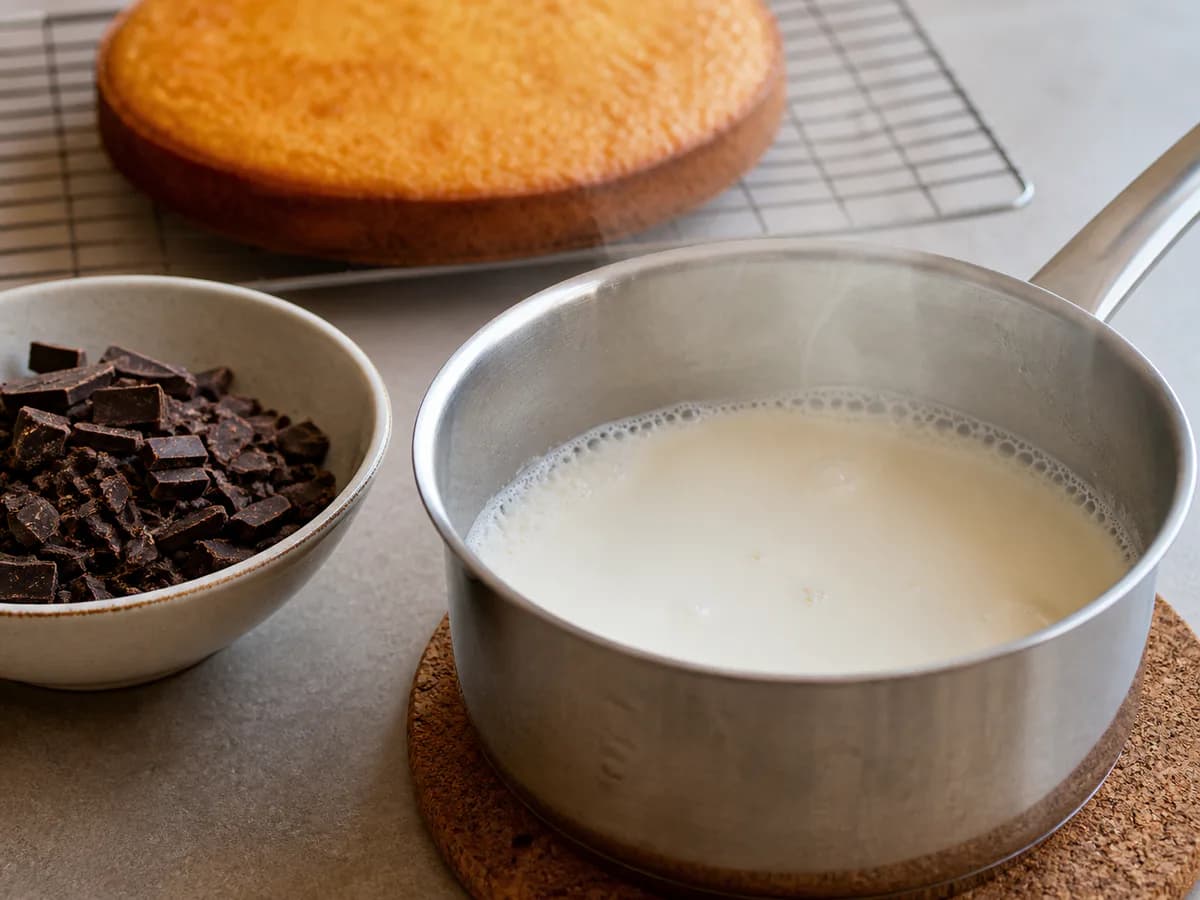 Preparação de Bolo Trufado de Laranja com Chocolate e Nozes durante a confeção