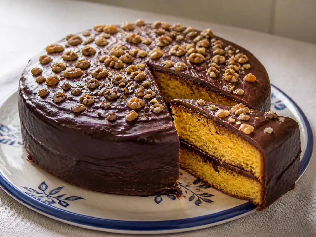 Bolo Trufado de Laranja com Chocolate e Nozes