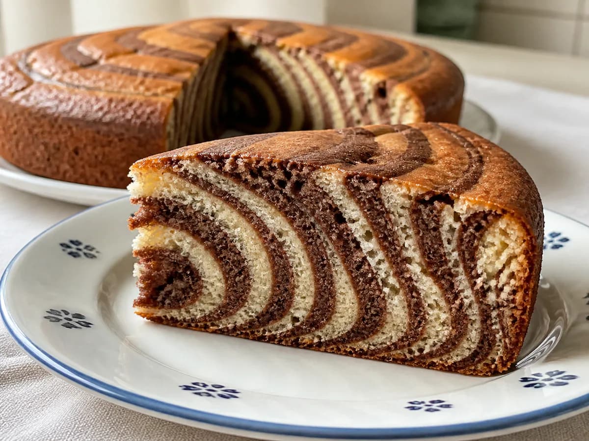 Pormenor de uma porção de Bolo Zebra