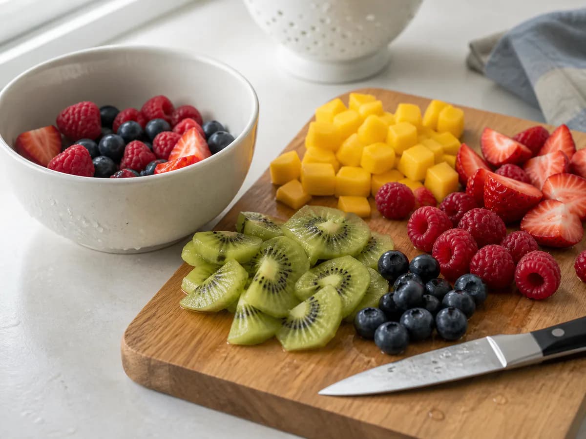 Preparação de Branco e Negro com Misto de Frutas durante a confeção