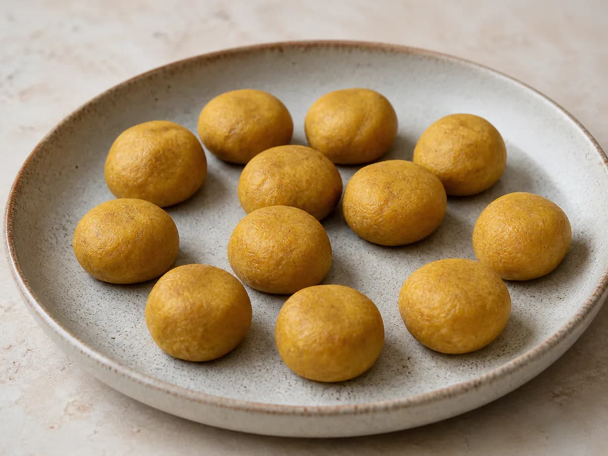 Preparação de Broinhas de Batata Doce Cozidas em 10 Minutos durante a confeção
