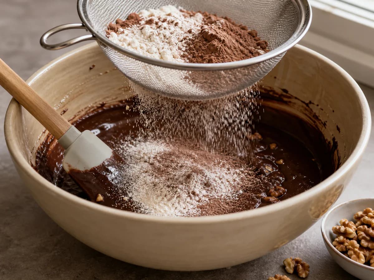 Preparação de Brownie de Nutella e Nozes durante a confeção