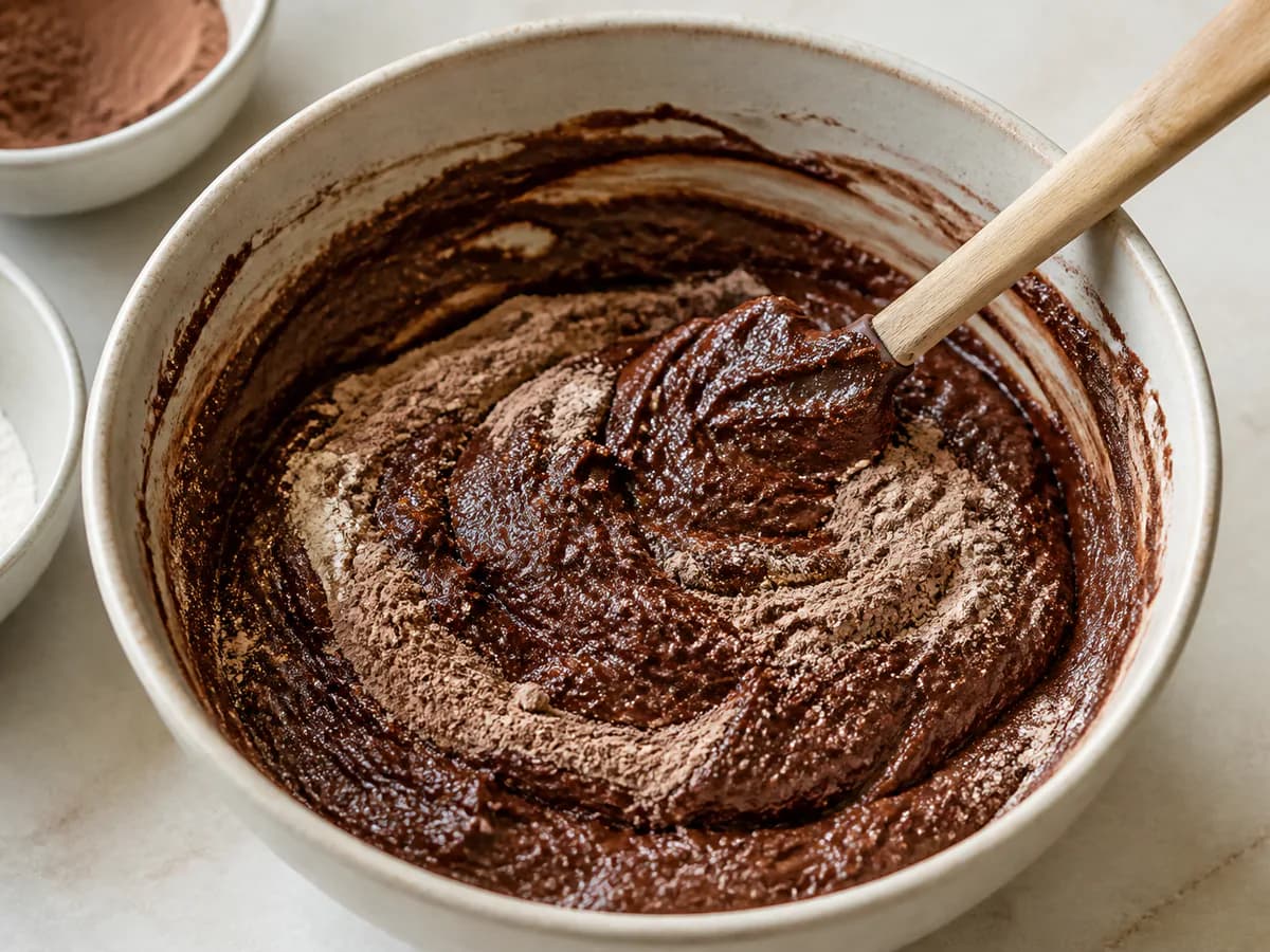 Preparação de Brownies de Batata Doce e Chocolate Negro durante a confeção