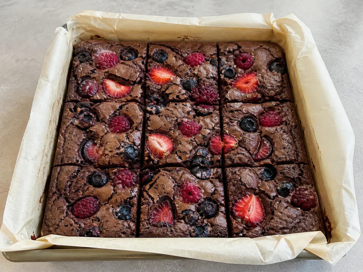 Brownies de Chocolate e Frutos Vermelhos