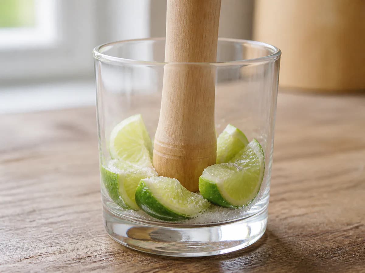 Preparação de Caipirinha Clássica durante a confeção