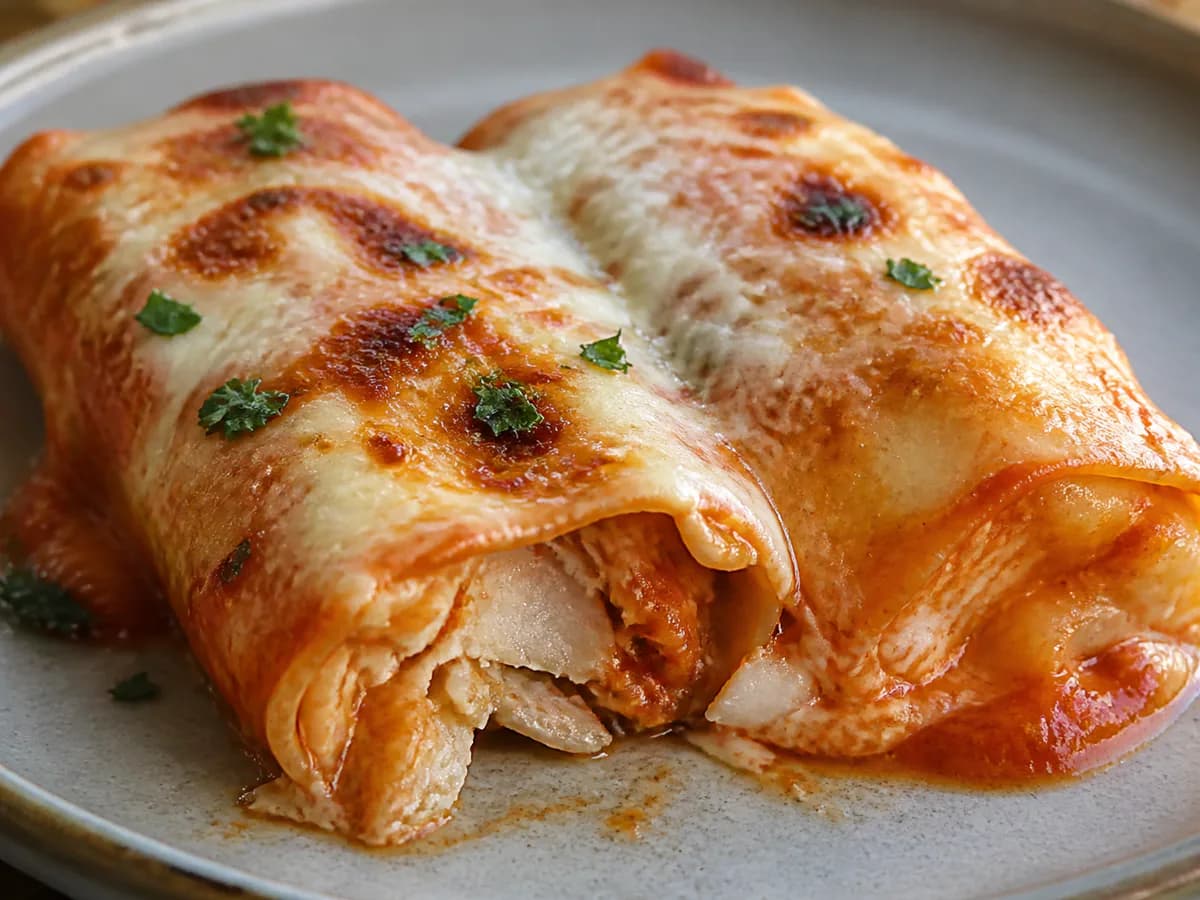 Pormenor de uma porção de Canelloni de Pescada com Molho de Tomate e Natas
