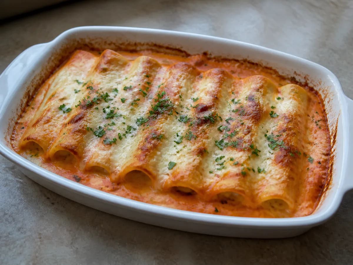 Canelloni de Pescada com Molho de Tomate e Natas
