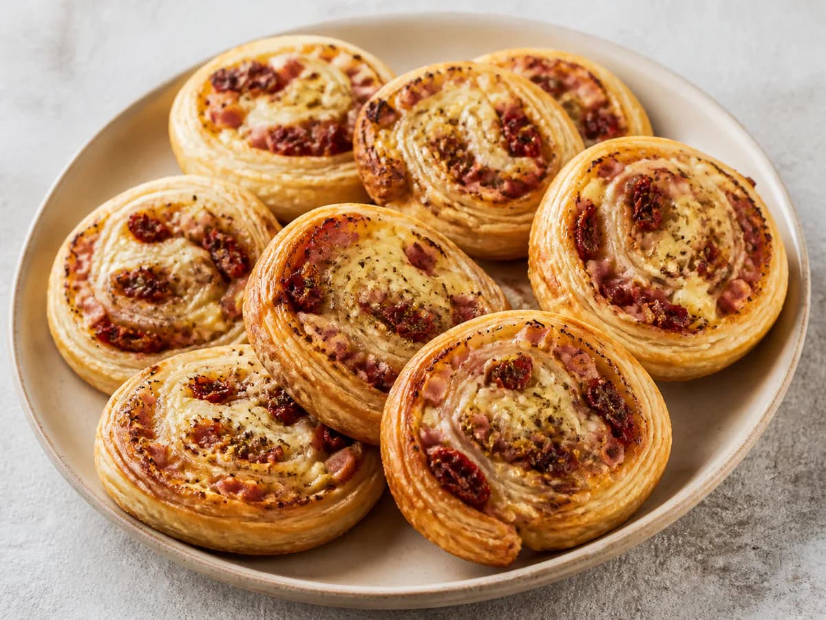 Caracóis de Queijo e Fiambre com Tomate Seco