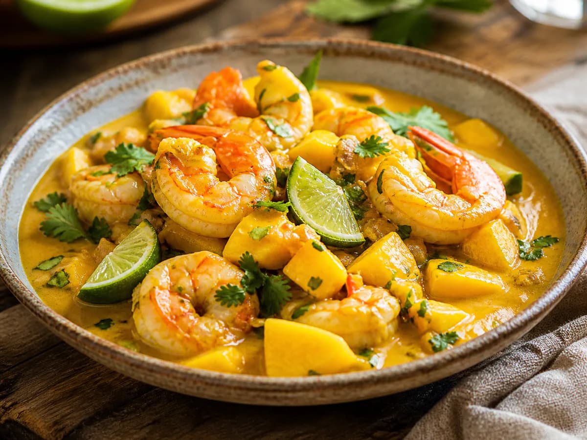 Caril de Gambas com Lima e Manga