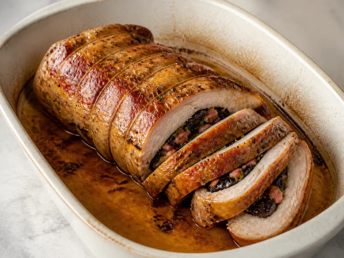 Carne de Porco Recheada com Ameixas e Bacon