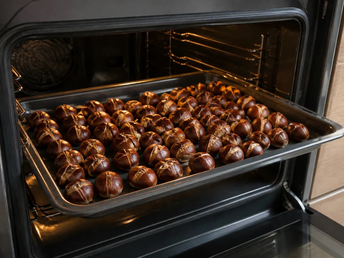 Preparação de Castanhas Assadas durante a confeção