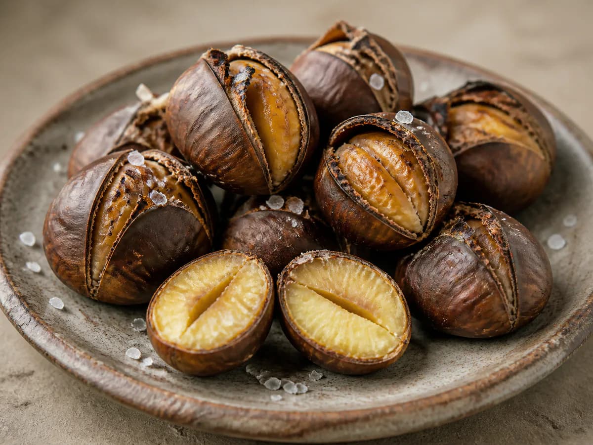 Pormenor de uma porção de Castanhas Assadas