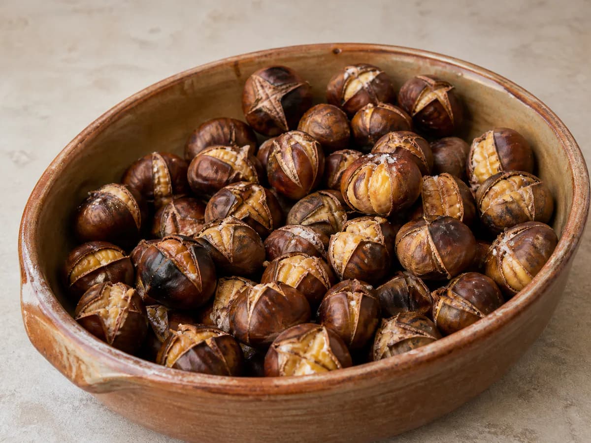 Pormenor de uma porção de Castanhas Assadas na Actifry