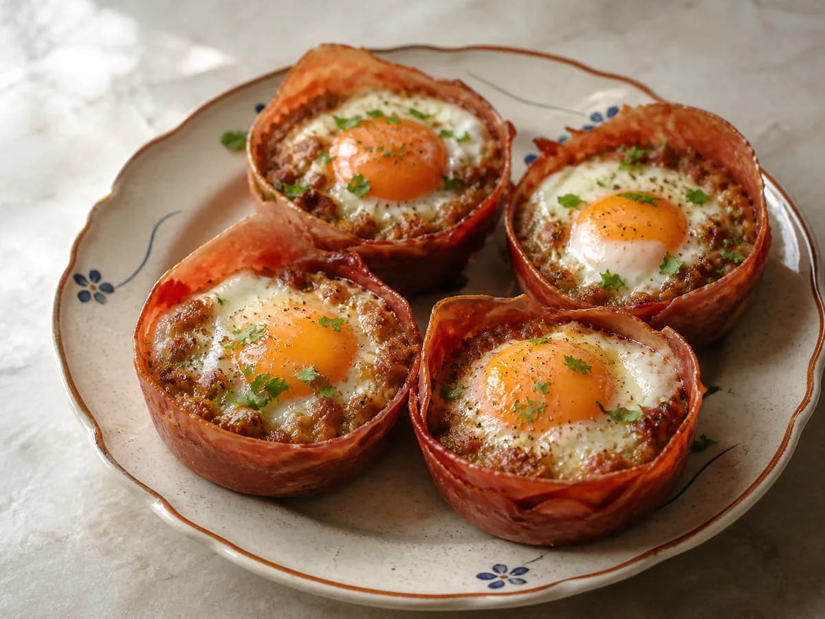Cestinhos de Presunto com Alheira, Chouriço e Ovo
