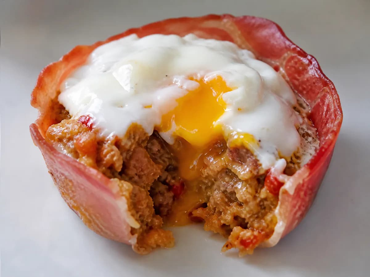 Pormenor de uma porção de Cestinhos de Presunto com Alheira, Chouriço e Ovo