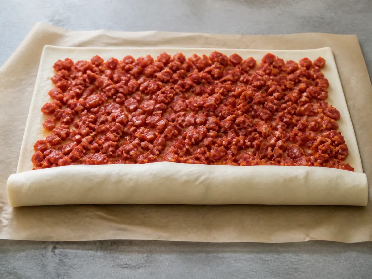 Preparação de Charutos de Chouriço durante a confeção