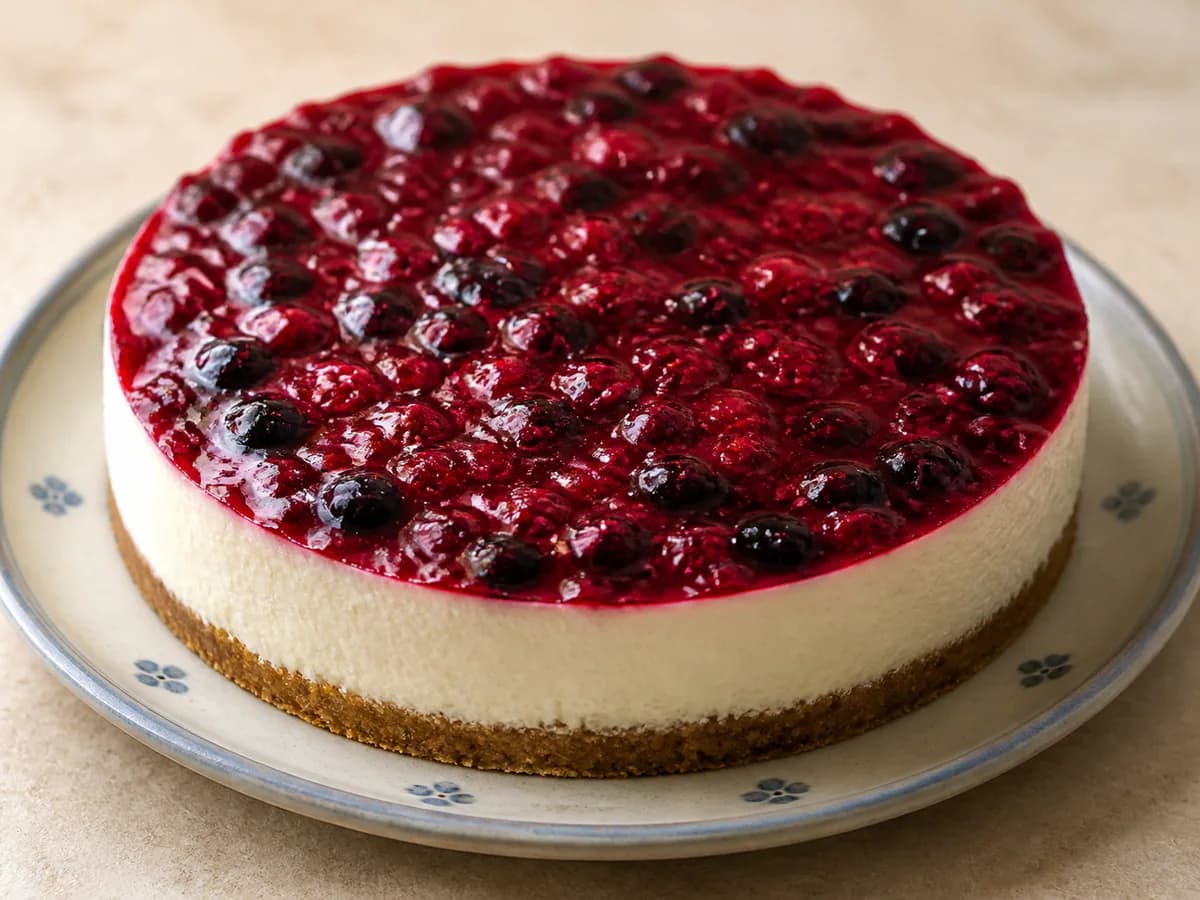 Cheesecake de Iogurte Grego com Cobertura de Frutos Vermelhos