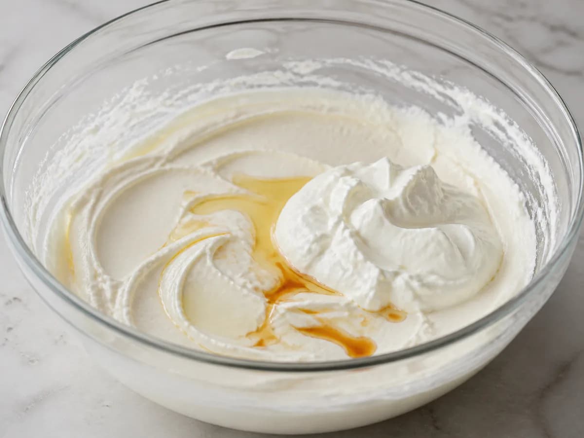 Preparação de Cheesecake de Iogurte Grego com Cobertura de Frutos Vermelhos durante a confeção