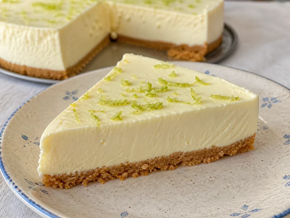 Pormenor de uma porção de Cheesecake de Lima: Uma Agradável Surpresa