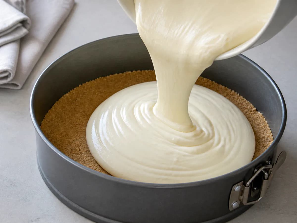 Preparação de Cheesecake de Morango Divinal durante a confeção