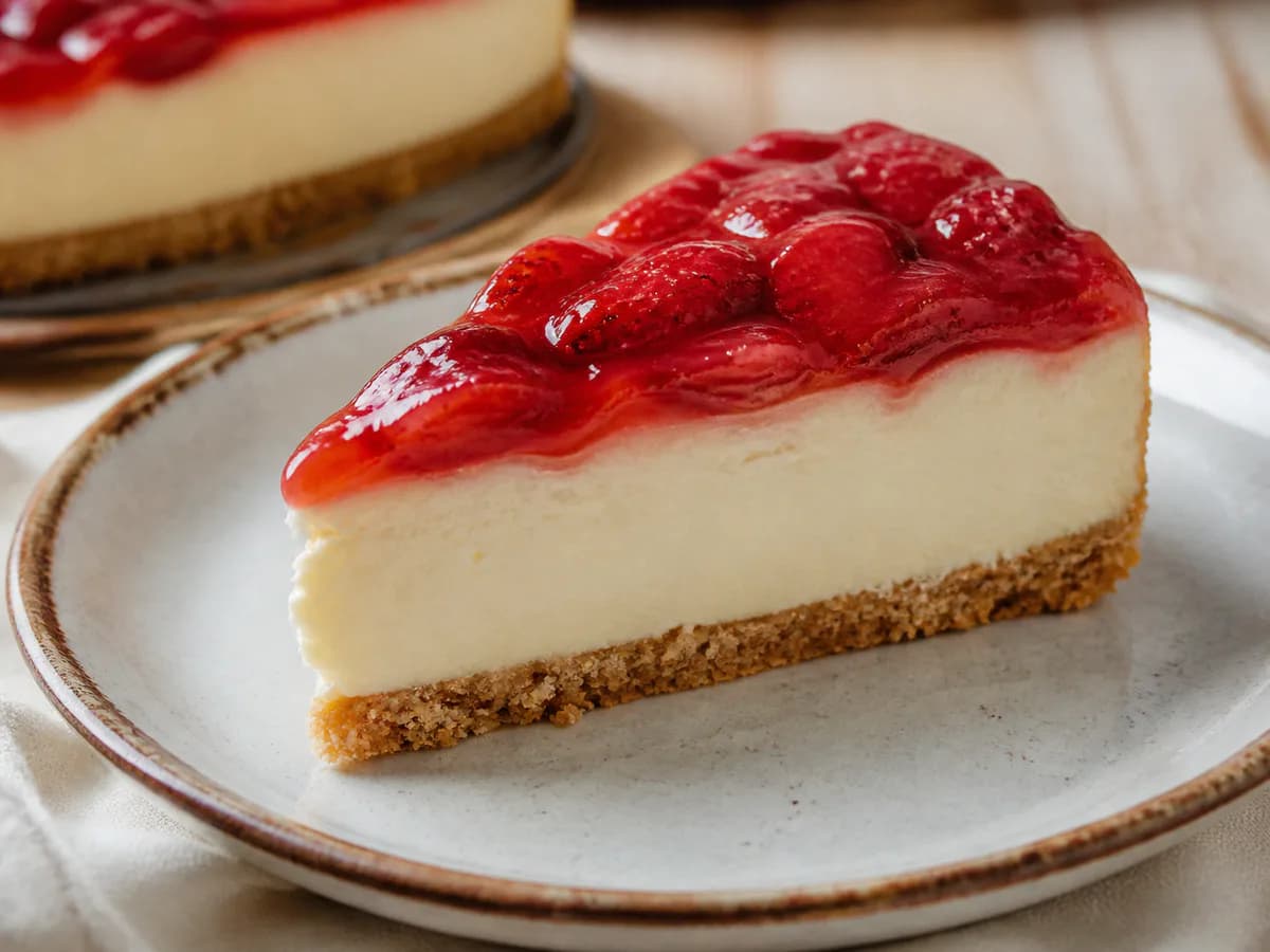 Pormenor de uma porção de Cheesecake de Morango Divinal