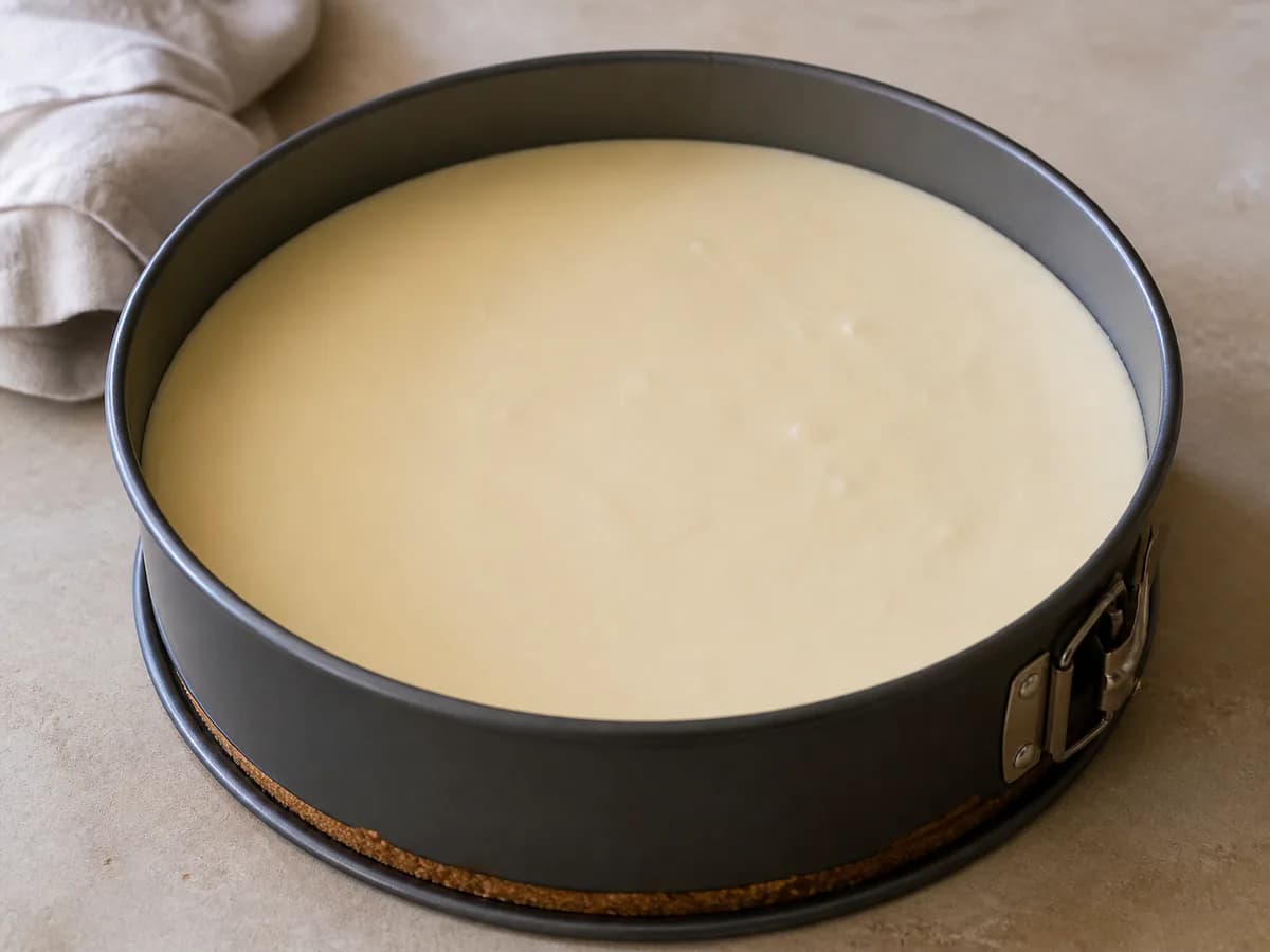 Preparação de Cheesecake de Morango no Forno durante a confeção