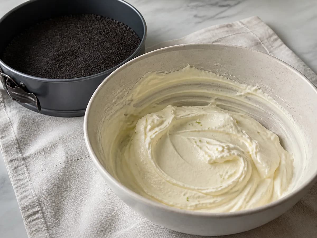 Preparação de Cheesecake de Oreo e Lima durante a confeção