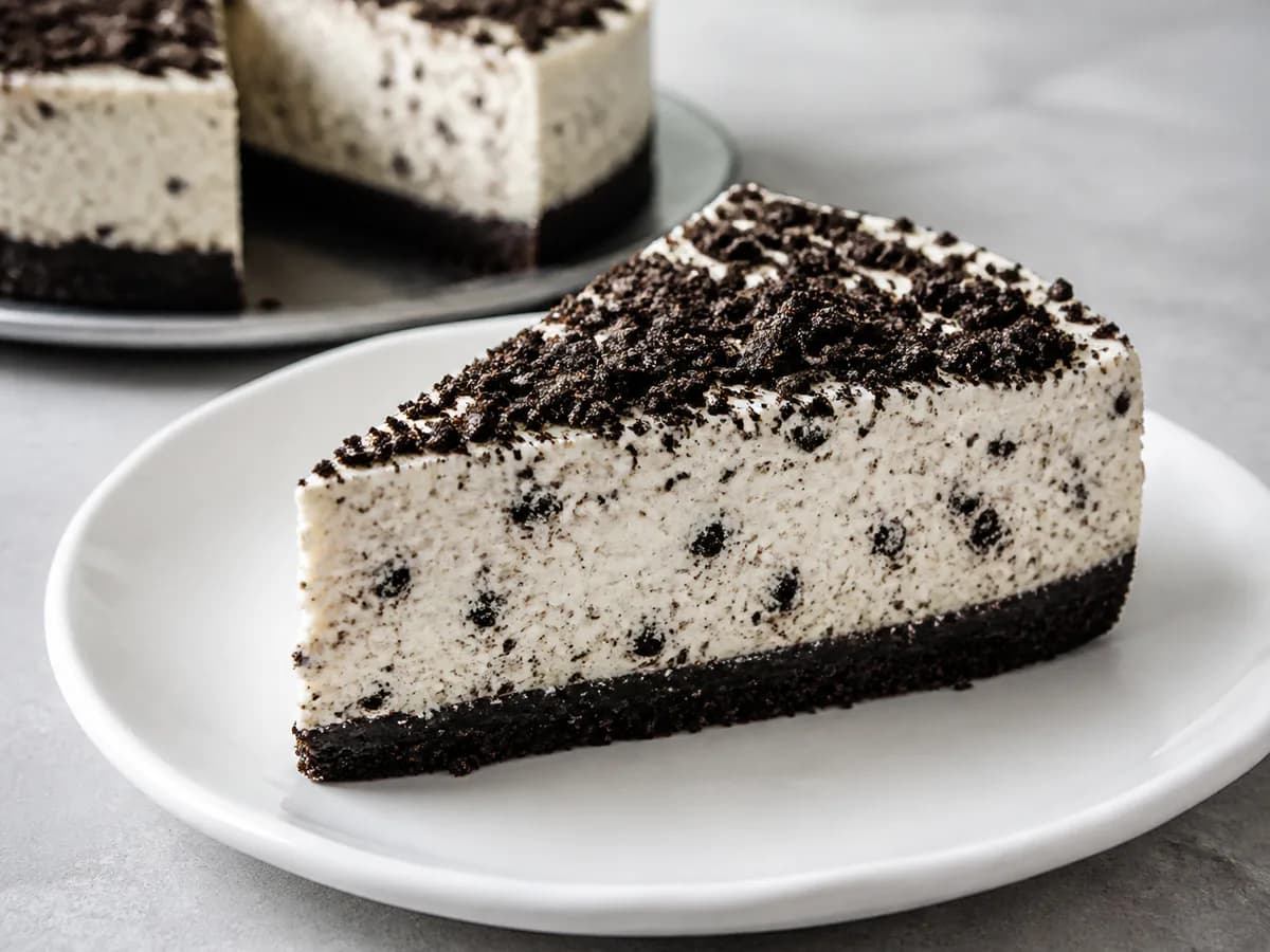 Pormenor de uma porção de Cheesecake de Oreo Sem Forno: Uma Delícia Irresistível