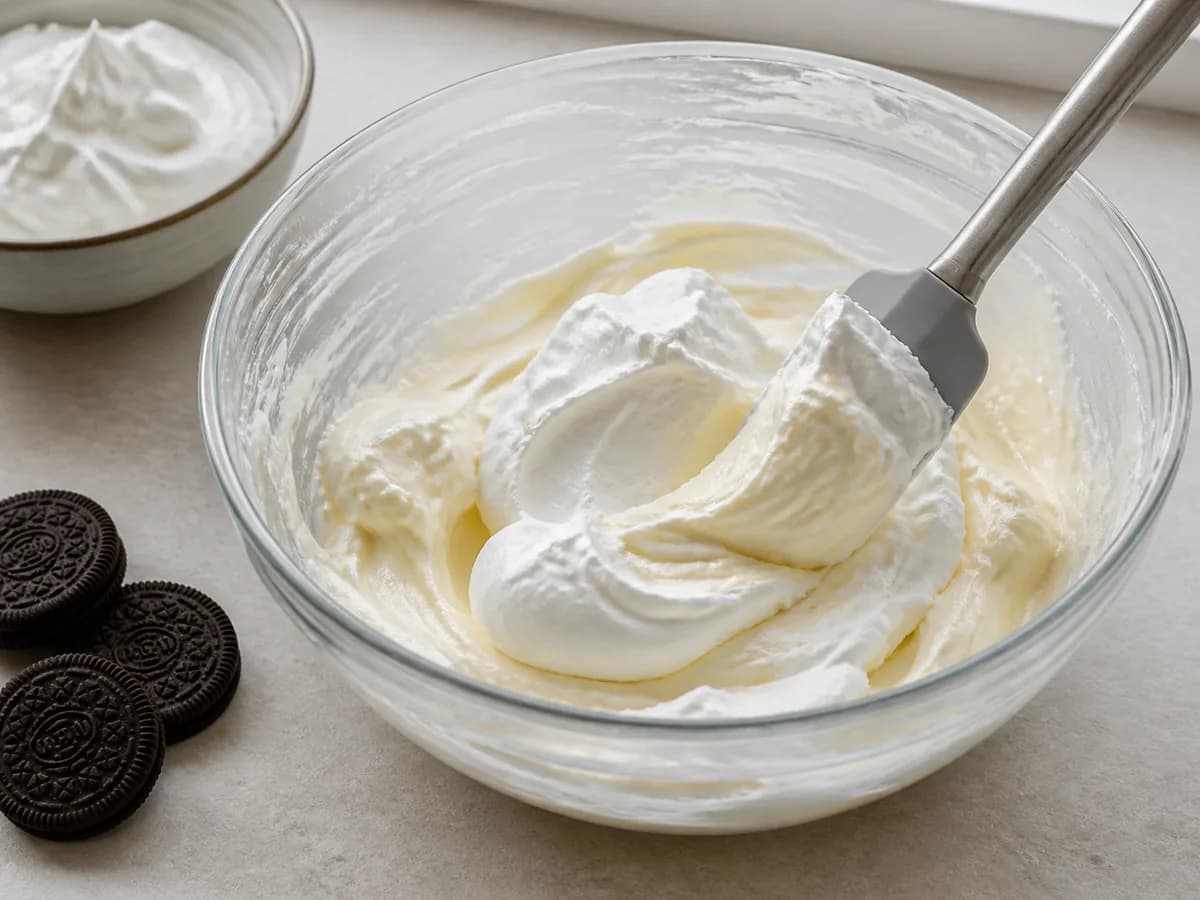Preparação de Cheesecake de Oreo Sem Forno: Uma Delícia Irresistível durante a confeção
