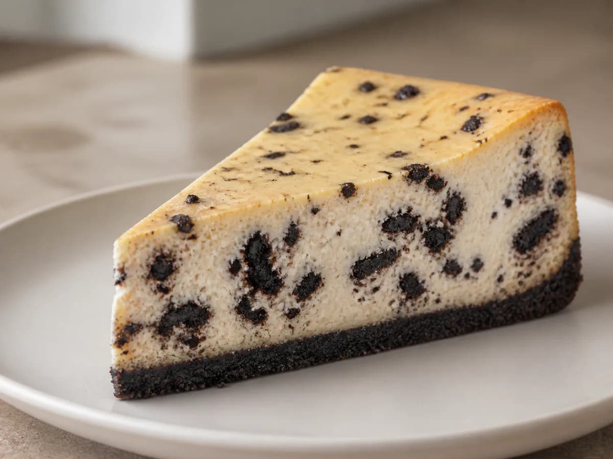 Pormenor de uma porção de Cheesecake de Oreos com Toque Português