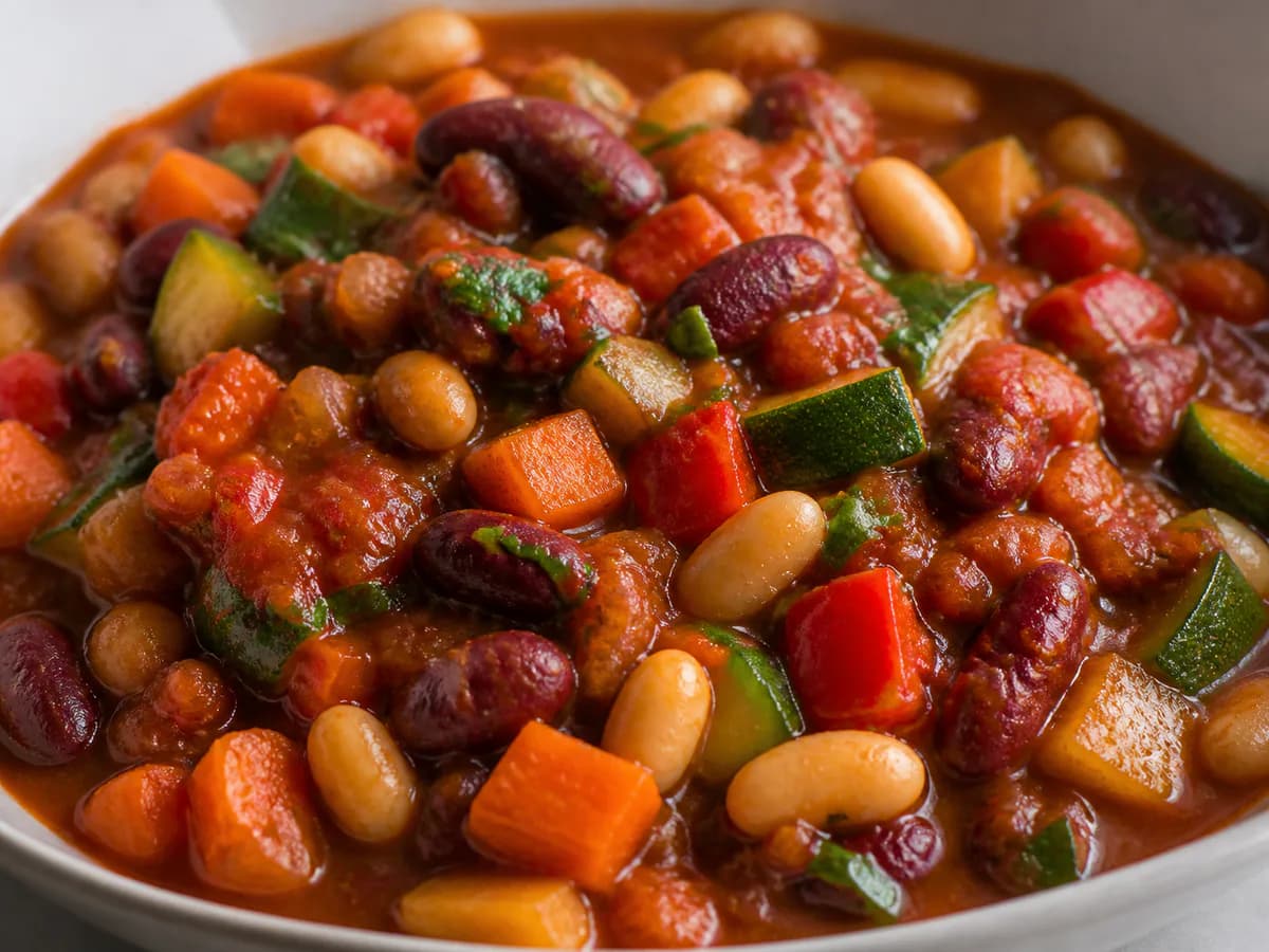 Pormenor de uma porção de Chili Vegetariano à Portuguesa