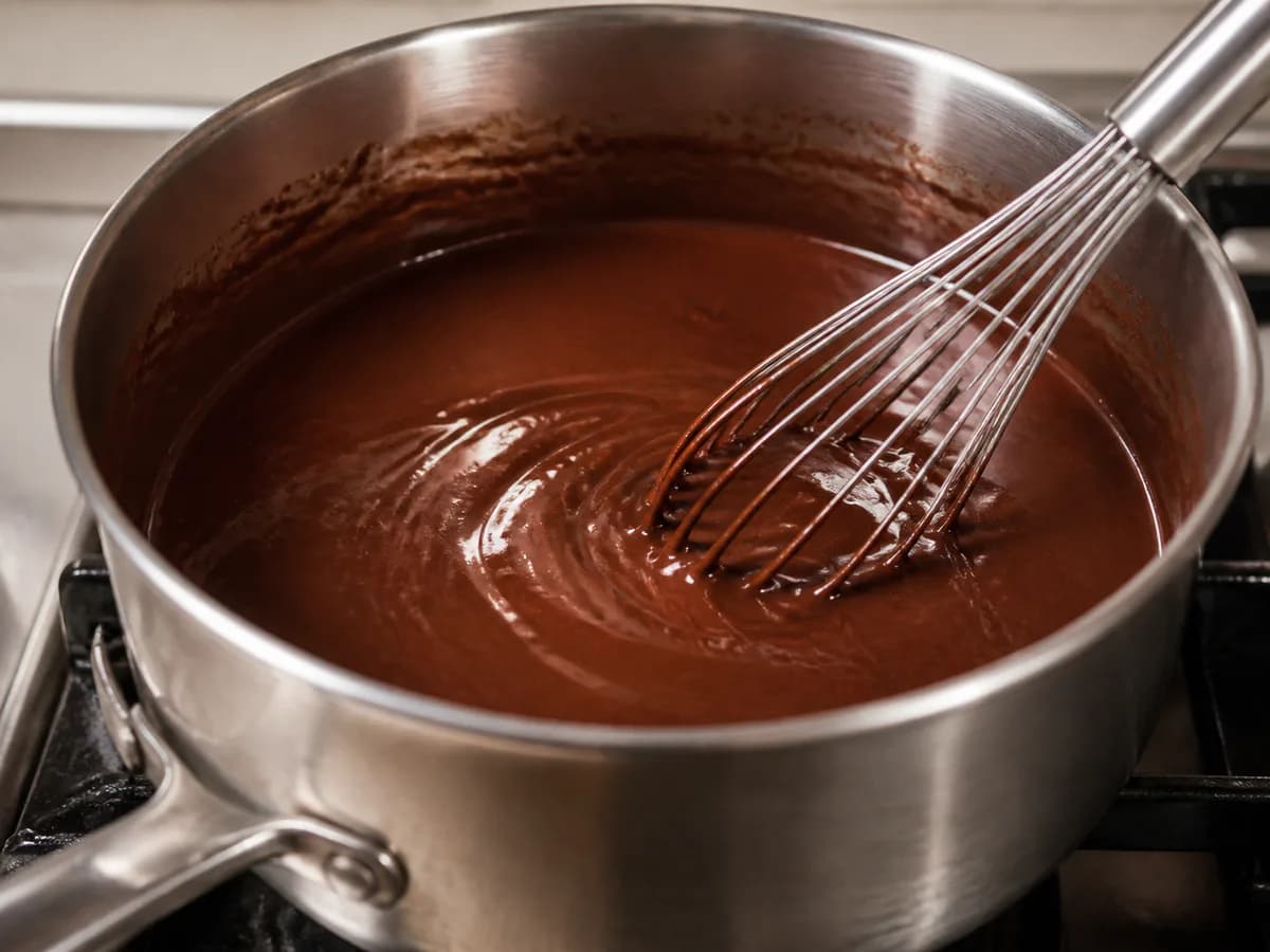 Preparação de Chocolate Quente Cremoso com Chantilly Caseiro durante a confeção