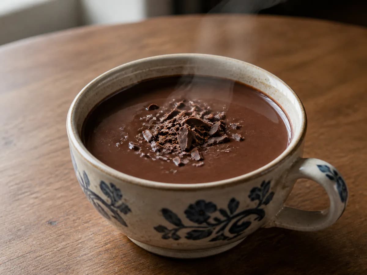 Pormenor de uma porção de Chocolate Quente Cremoso