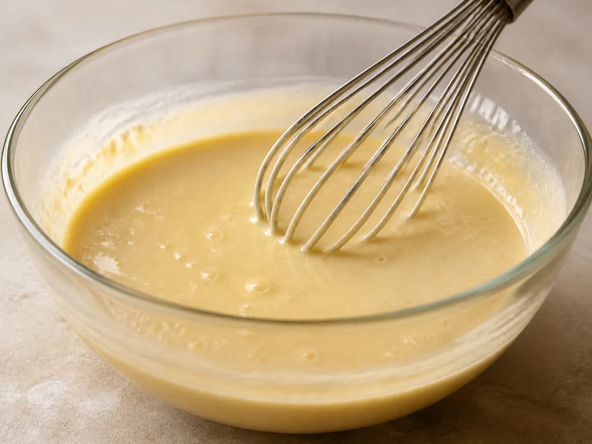 Preparação de Clafoutis de Peras durante a confeção