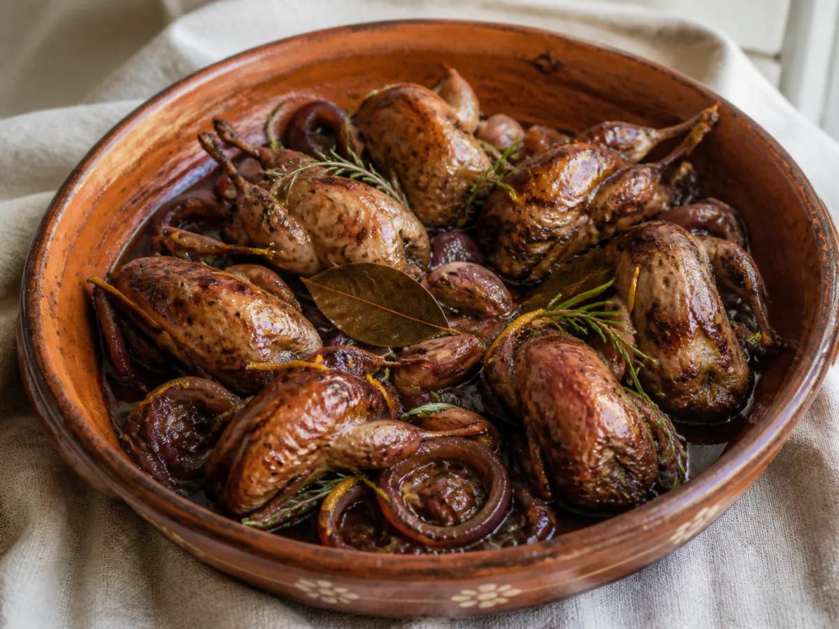 Codornizes Assadas no Forno em Vinho Tinto