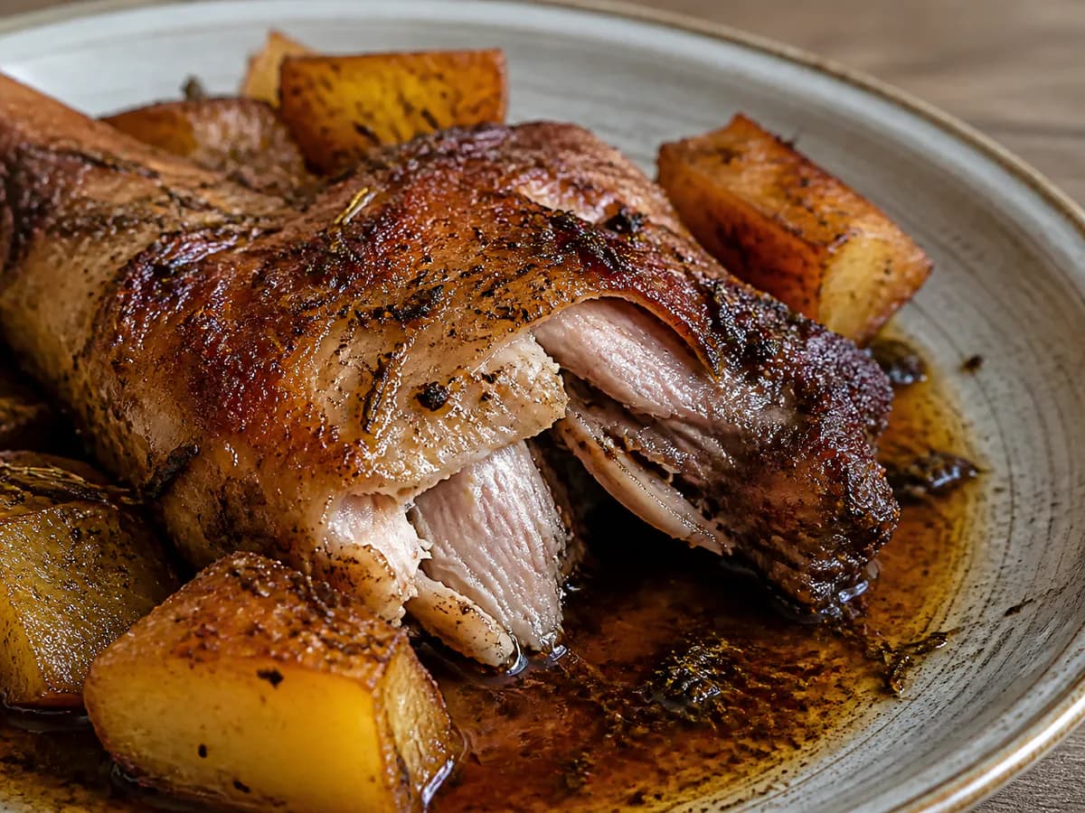 Pormenor de uma porção de Coelho no Forno à Transmontana