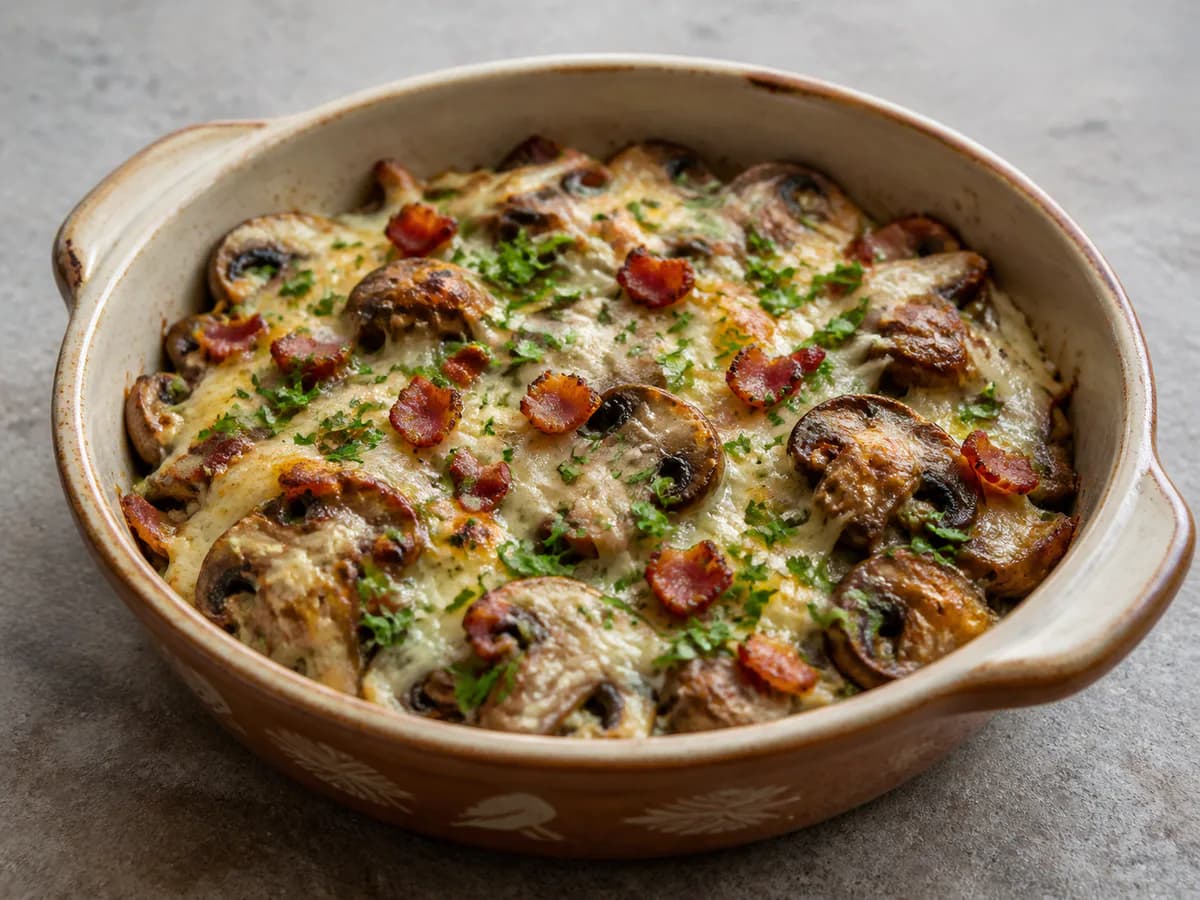 Cogumelos Salteados com Bacon, Coentros e Queijo
