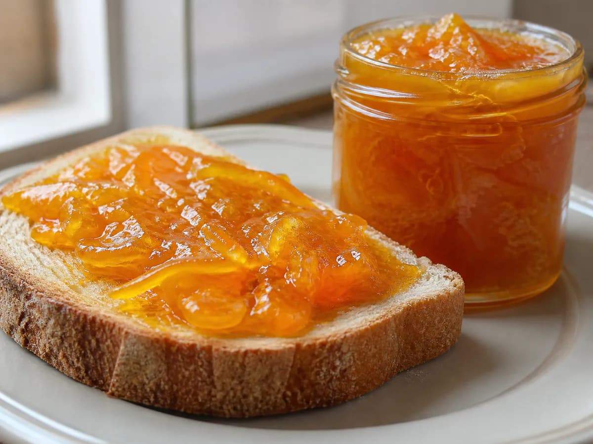 Pormenor de uma porção de Compota Doce de Laranja Caseira