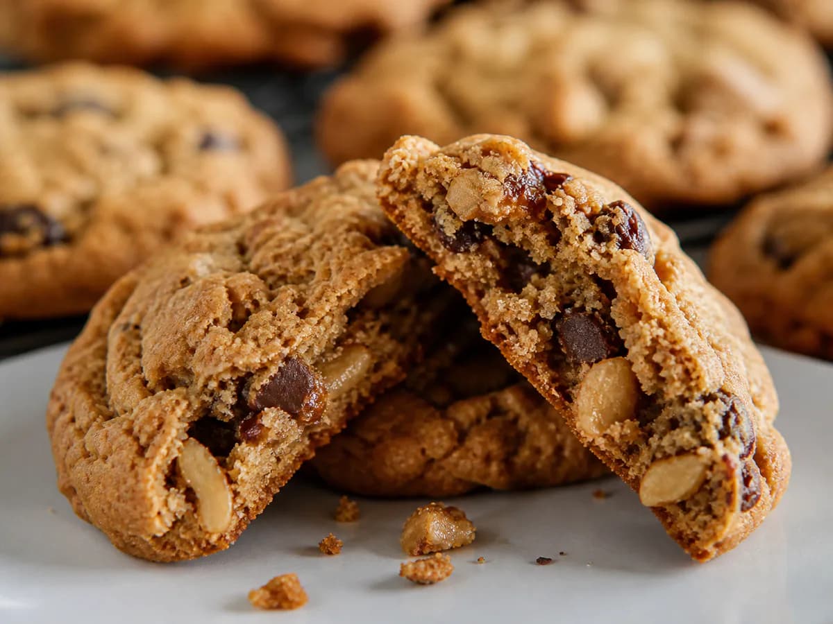 Pormenor de uma porção de Cookies de Açúcar Mascavado e Frutos Secos