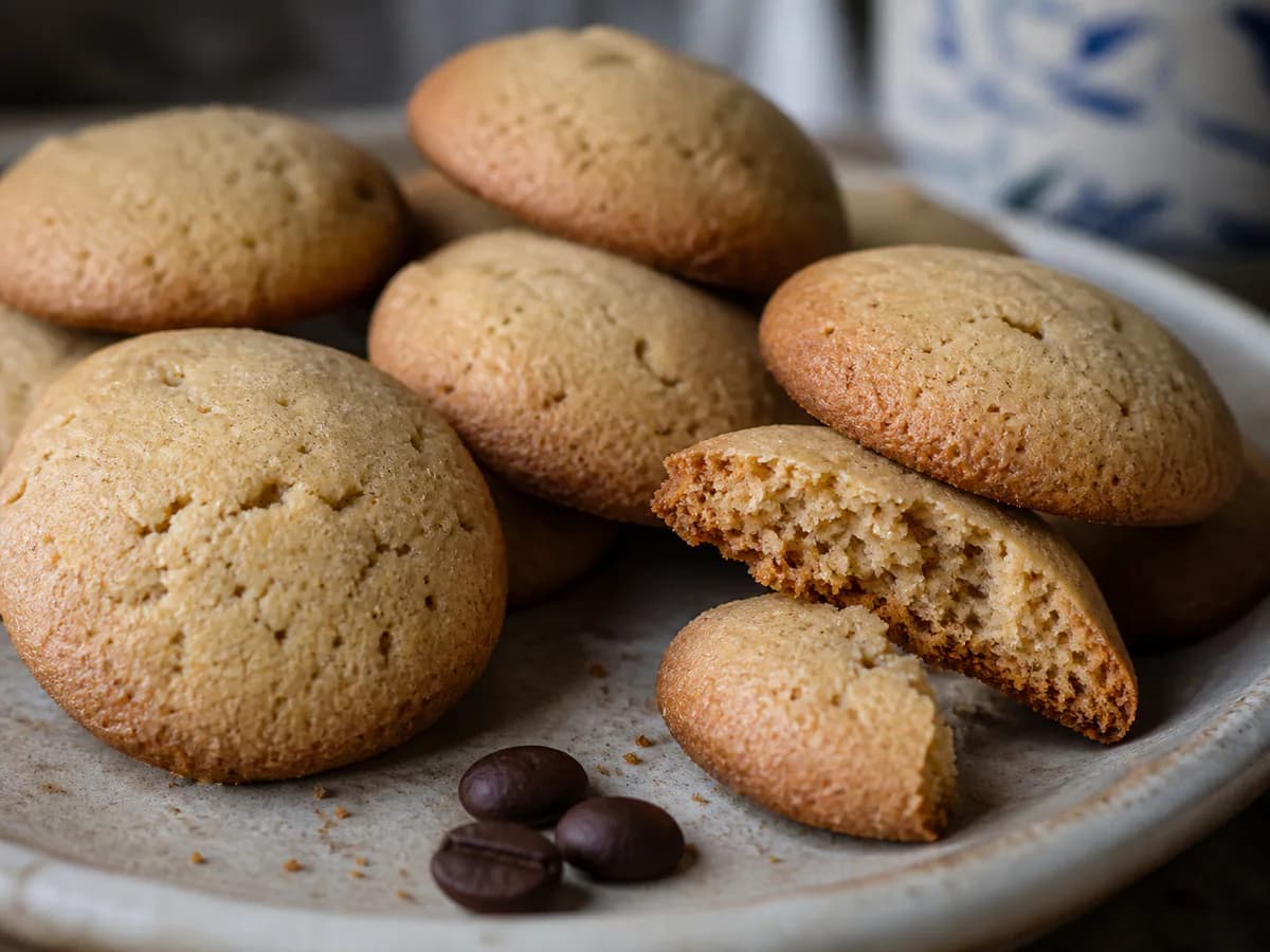 Pormenor de uma porção de Bolachas de Café Cremosas