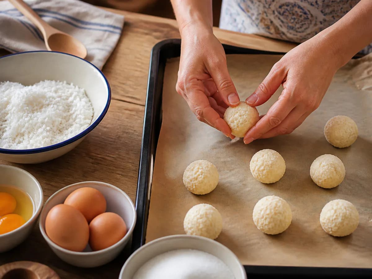 Preparação de Bolinhos de Coco "Coquinhos" durante a confeção
