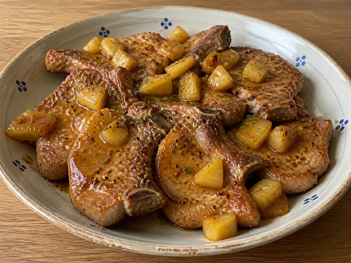 Costeletas de Porco com Ananás e Mostarda