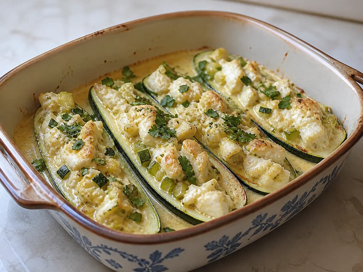 Curgetes Recheadas com Pescada, Erva-Cidreira e Leite de Coco