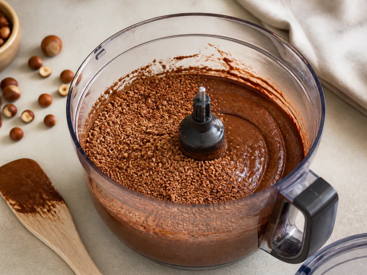 Preparação de Creme de Avelãs e Chocolate Caseiro durante a confeção