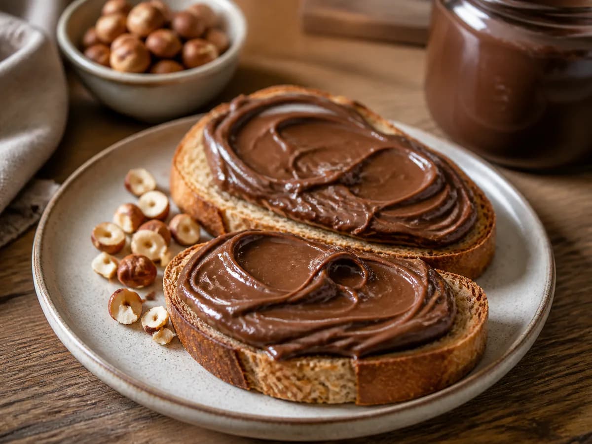 Pormenor de uma porção de Creme de Avelãs e Chocolate Caseiro